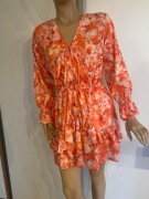 Kombinezon boho tie dye S falbany pomarańczowy playsuit lato NOWY