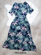 sukienka, rozm. 3XL, kolorowa, wzorzysta, liście, na lato, przewiewna