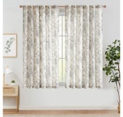 2 Zasłony Lniane W Stylu Floralnym z Tunelem i Szelkami, Półprzezroczyste