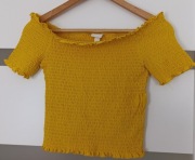 H&M żółty crop top marszczenia obniżone ramiona M