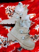 Buty wrapery trapery beżowe lakierowane 