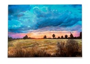 Pejzaż „Łąka”, letni krajobraz z zachodem słońca. Obraz akrylowy na płótnie