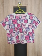 420. Biało różowo fioletowy t-shirt top dziewczęcy rozmiar 134