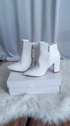 Botki Białe na Obcasie za Kostkę Eko Skóta 36