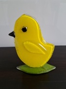 Szklana płaska figurka kurczaczek rękodzieło 