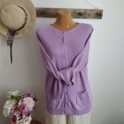 Sweter VRS jagodowo-śmietanowy, guziki, M/L (metka XXL),