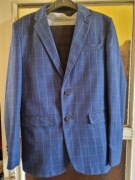 Marynarka męska niebieska w kratę slim idealna na 170 cm (szczupła osoba)