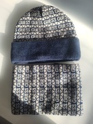 Komplet Guess czapka szalik ocieplacz na szyję S granatowo szary