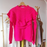 Sweter Pakuten 44 XXL  sweterek ażurowy neonowy sznurkowy falbany 