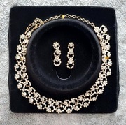 Zestaw glamour kolor złoty cyrkonie naszyjnik I kolczyki