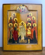 Ikona Rosja XIX w. Święta Trójca Sobór Świętych z Aniołem Stróżem 31 X 26,5