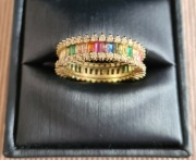 Pierścionek srebrny obrączka pozłacany tęczowy cyrkonie 16 17