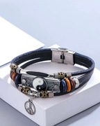 BRANSOLETKA WARSTWOWA CZARNA MOTYW YIN & YANG ZAPIĘCIE DAMSKA MĘSKA 