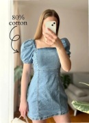 Sukienka jeansowa denim mini dopasowana bufiasty aesthetic cotton M/38