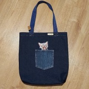 Kot w kieszeni - nowa torebka torba zakupowa z jeansu shopperka  -hand made