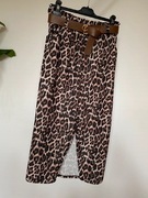 Spódnica w panterkę z rozcięciem ozdobny pasek