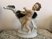 Rosenthal - Art Deco. Figurka.Putto z chartem. Lata 40-te XX w.