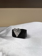 Pierścionek szeroki z koralików srebro serduszko