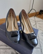 Damskie CZARNE skórzane pantofle roz 37,5 RYŁKO