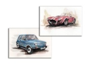 Zestaw retro-auta akwarela ręcznie malowana + rama