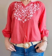 Koszula haftowana ludowa etniczna boho folk koral 100% bawełna kobieca 40/L