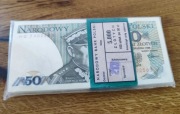 Paczka bankowa 50zł PRL 1988 seria HG stan UNC 100sztuk