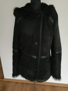 Kożuch Naturalny Kurtka Długi Włos Toskańskie R S M Czarne Kaptur Futro