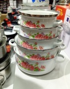 Zestaw garnków emaliowanych  wzór kwiaty 5 szt