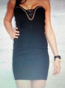 Włoska czarna krótka sukienka bez ramiączek S/M nowa