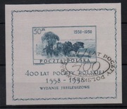 blok21,934,400 lat Poczty Polskiej,blok na jedwabiu,kasowany 