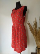 New Look Czerwona sukienka w kwiaty Wachlarze Odkryte plecy Midi Folk 38 40