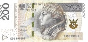 Banknot 200 złotych 2021 r. - seria ED 9999998 - prawie solid