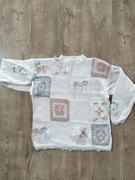 Uroczy Vintage Sweter Instyle w Kratę i Kwiaty