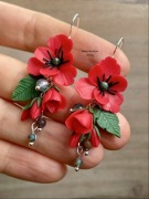 Kolczyki srebrne kwiat polny mak poppy flower handmade