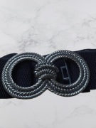 Pasek - PAS - czarny - SZEROKA OZDOBNA KLAMRA - ELASTYCZNY / NA GUMIE