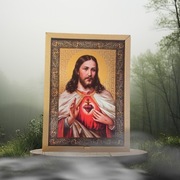 Piękny obraz 24x32 na grubiej desce Serce Pana Jezusa 