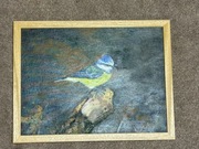 Obraz olejny J. Rata 1991 – Sikorka modra, ręcznie malowany