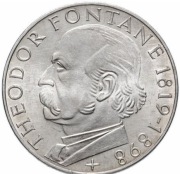 Srebrna moneta 5 marek - Theodor Fontane. Czytaj opis.