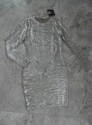 srebrna ołówkowa sukienka z połyskiem sylwestrowa imprezowa S S/M urodziny