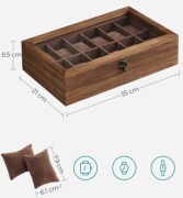 ETUI NA ZEGARKI SZKATUŁKA PUDEŁKO ORGANIZER DREWNIANY PREZENT BRĄZ 12 szt