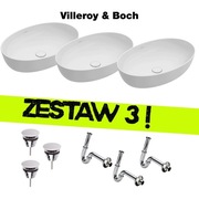 3 x umywalka Villeroy Boch Artis owalna nablatowa, syfon, korek ceramiczny