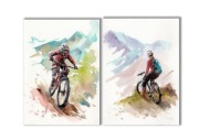 Rower górski. Akwarela ręcznie malowana. Zestaw 2 szt + rama