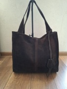 Torebka damska shopper, skóra naturalna zamszowa 