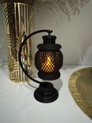 Stylowa czarna lampionowa latarnia LED/ świecznik na stojaku