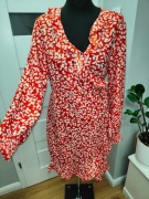 zwiewna sukienka Vero Moda L czerwona motyw liści lato