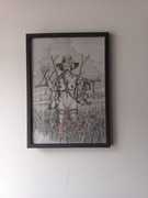 Szkic na papierze z ramką. Postać, rysunek, grafika