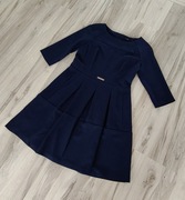 **markowa elegancka granatowa sukienka kontrafałdy L/40