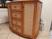Drewniane komody z ratanem, komplet ratanowy