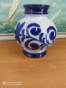 Ręcznie zdobiony wazon z kamionki – szaro-kobaltowy, styl klasyczny