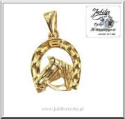 Złota podkowa na szczęście z głową konia Złoto 585